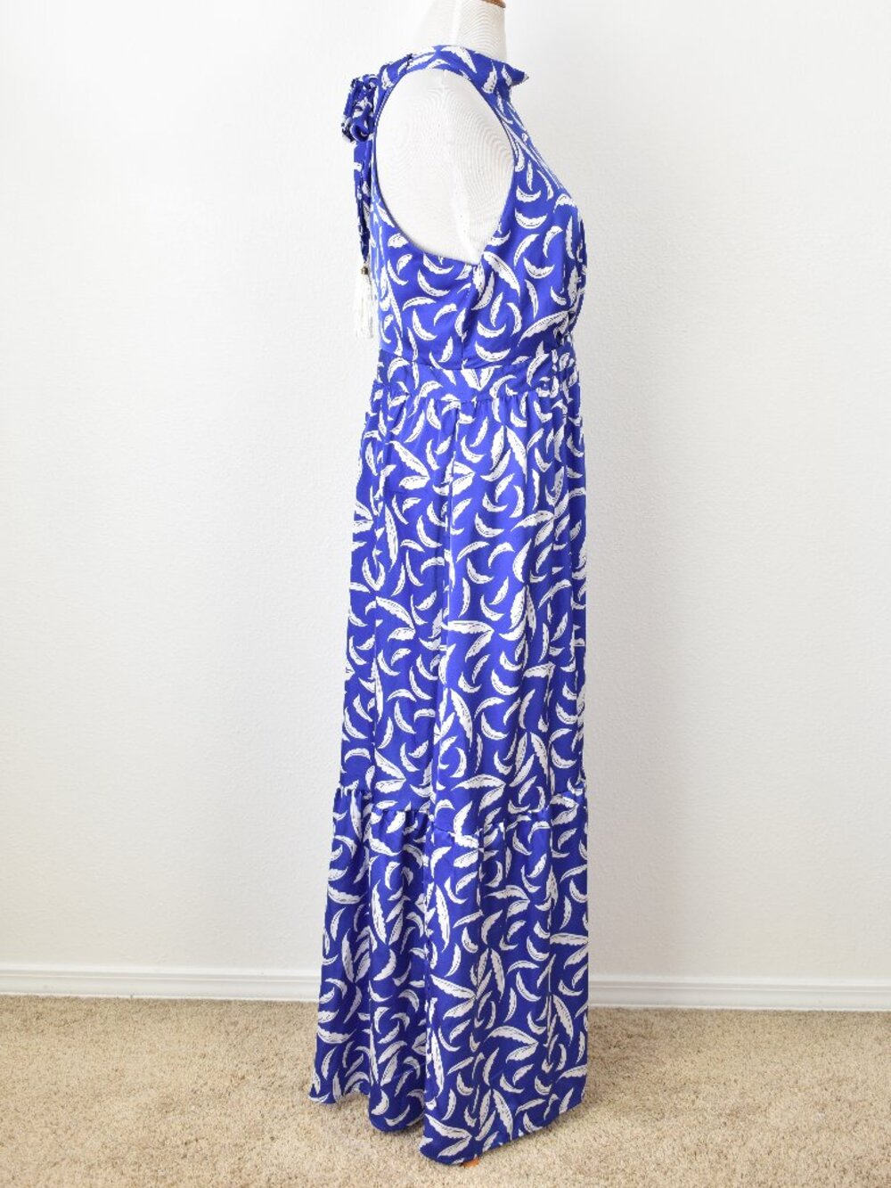 Tahari ASL Leaf Print Royal Blue Maxi Dress - 16 - Picture 6 of 11